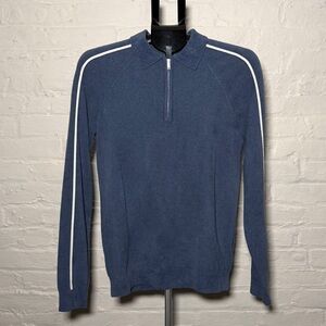 Reiss Navy Blue Half-Zip Sweater with White Shoulder Stripes NWT